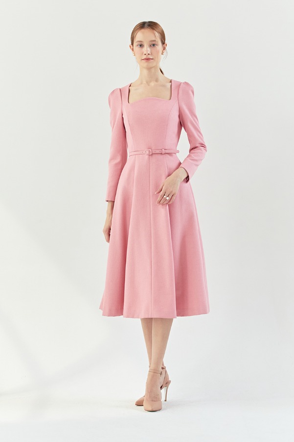 [수지, 서현 착용]PENELOPE Square neck flared dress (Coral pink)