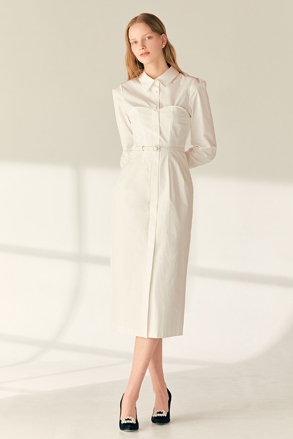 [한지민 착용]VIOLA Bustier detailed H-line long dress (Off white)