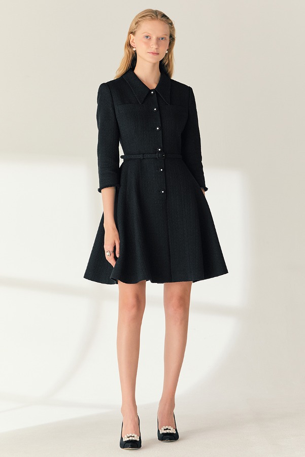 VIOLET Button-down tweed mini dress (Black)