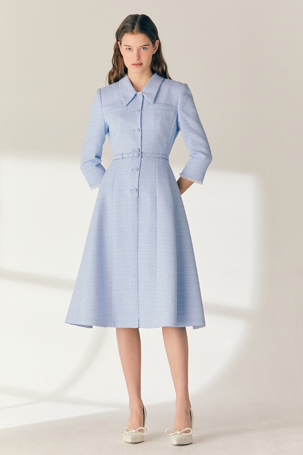 VIOLET Button-down tweed dress (Light blue)