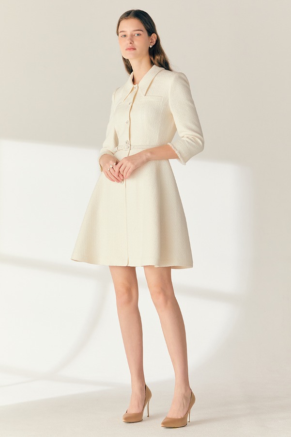 VIOLET Button-down tweed mini dress (Ivory)