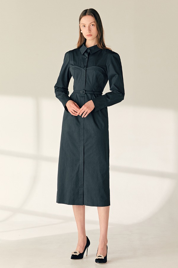 VIOLA Bustier detailed H-line long dress (Deep navy)