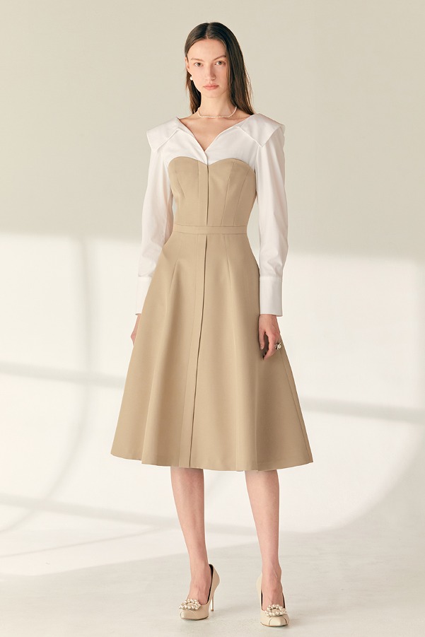 [1size 11/2 예약배송][김연아 착용]BELINDA Shirt layered long-sleeve midi dress (Beige)