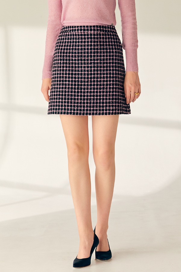 JANET Semi A-line tweed mini skirt (Pink)