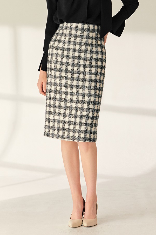JESSIE H-line check tweed midi skirt (Gray&amp;Ivory)